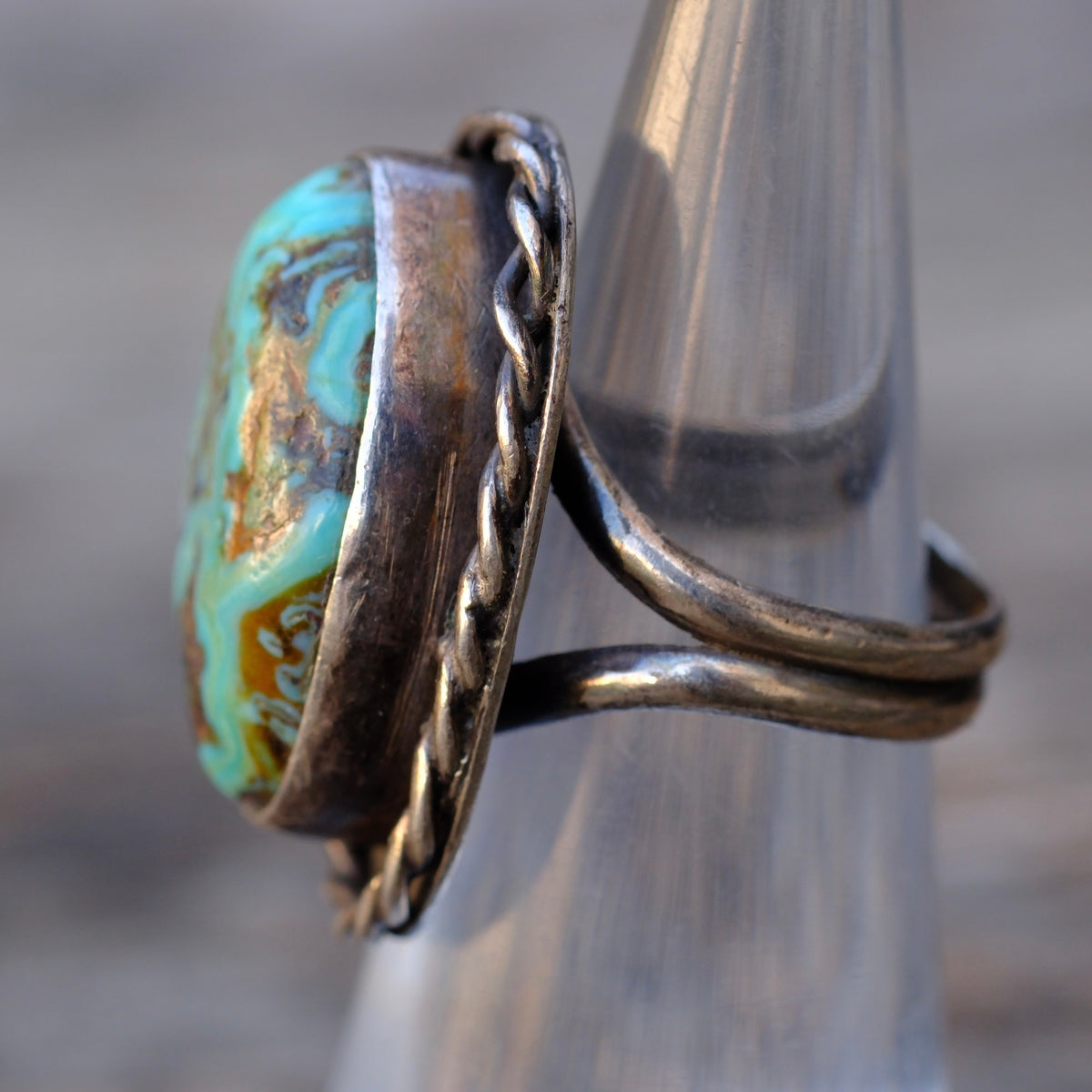 Vintage Sterling Turquoise Roper Ring 5