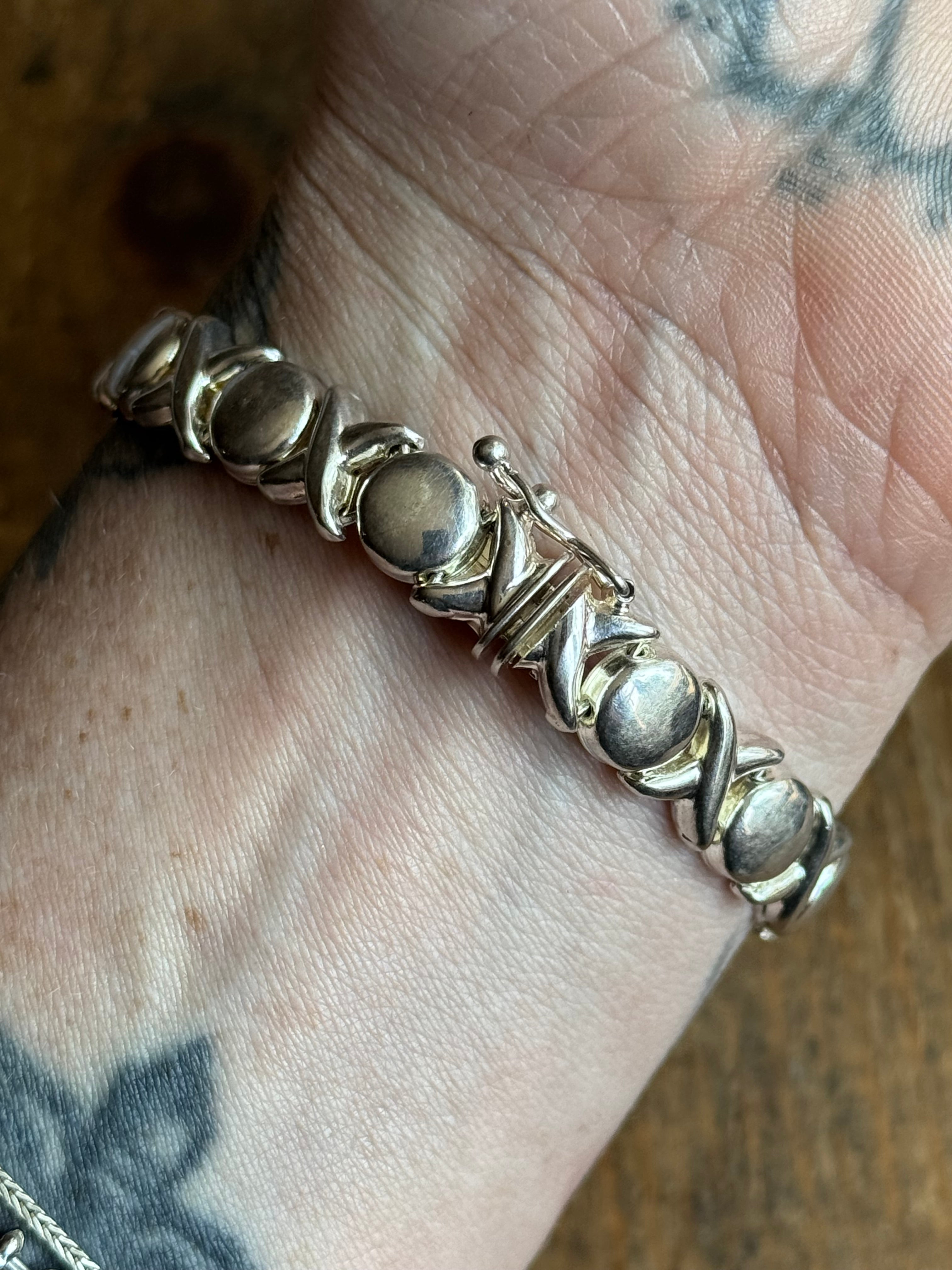 Vintage Sterling Silver 7” ‘XO’ Link Bracelet