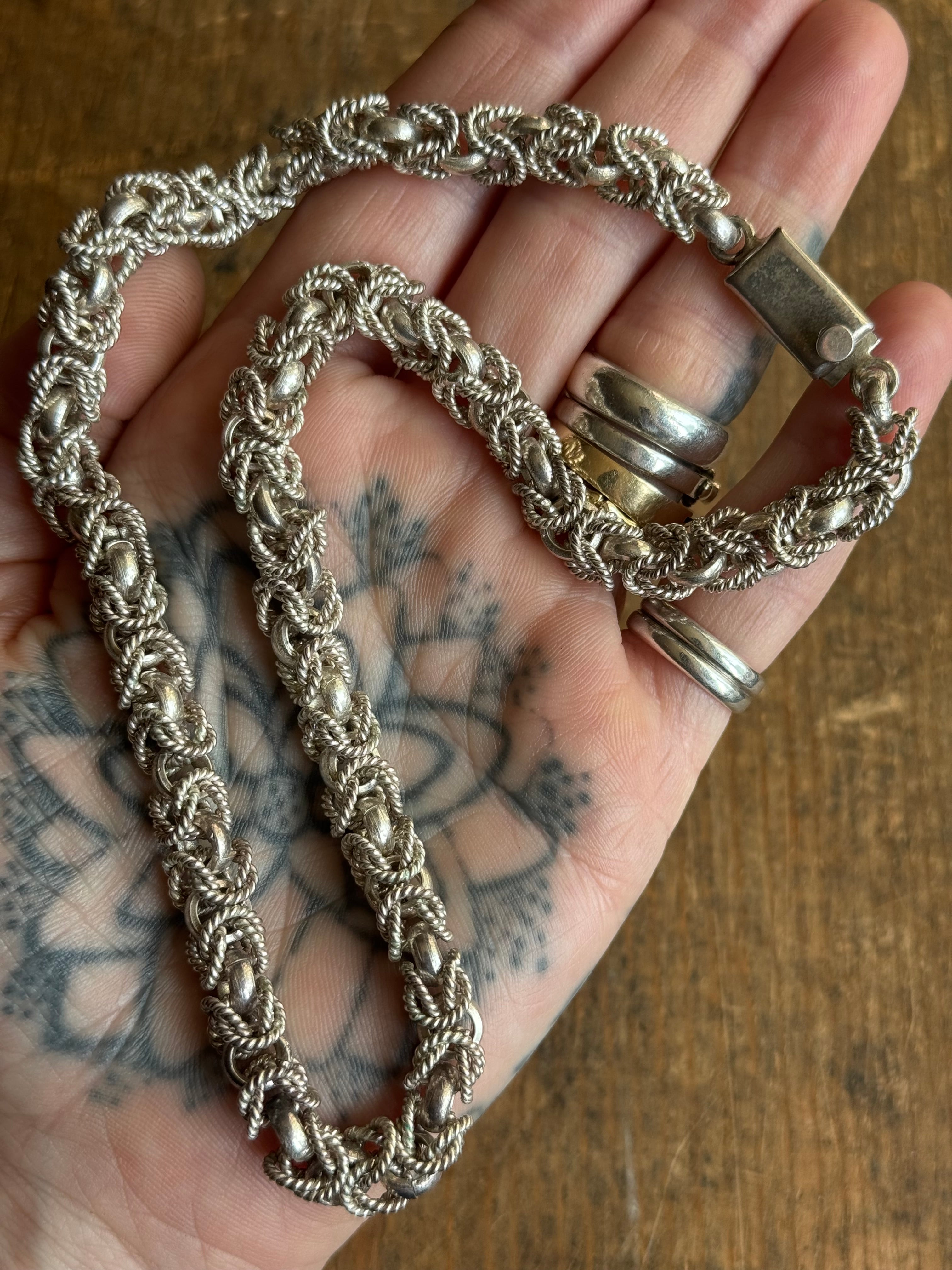 Vintage Sterling Silver 16” Chunky Byzantine Chain