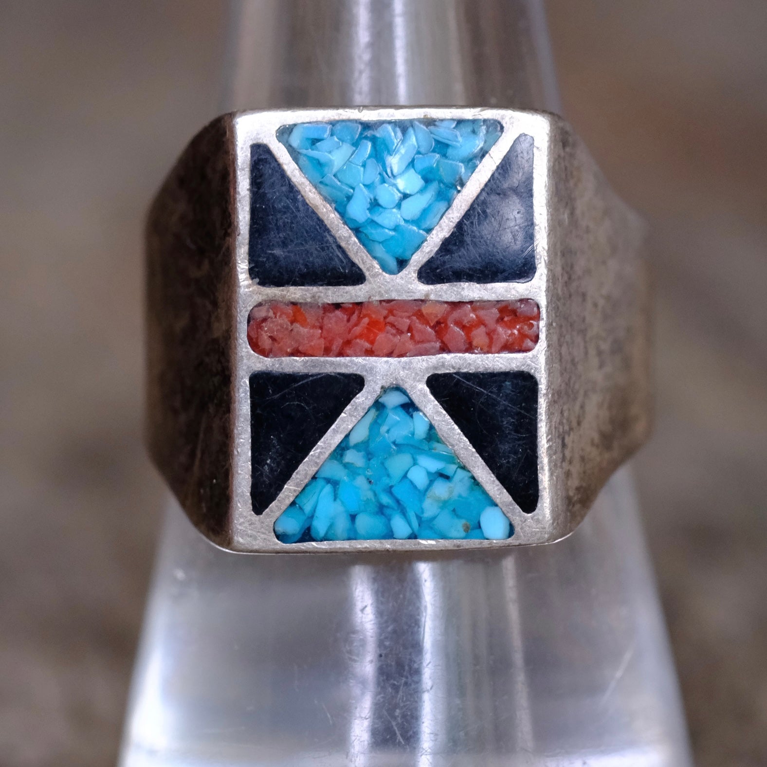 Vintage Sterling Multistone Inlay Ring 9