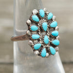 Vintage Sterling Turquoise Cluster Ring 6.5