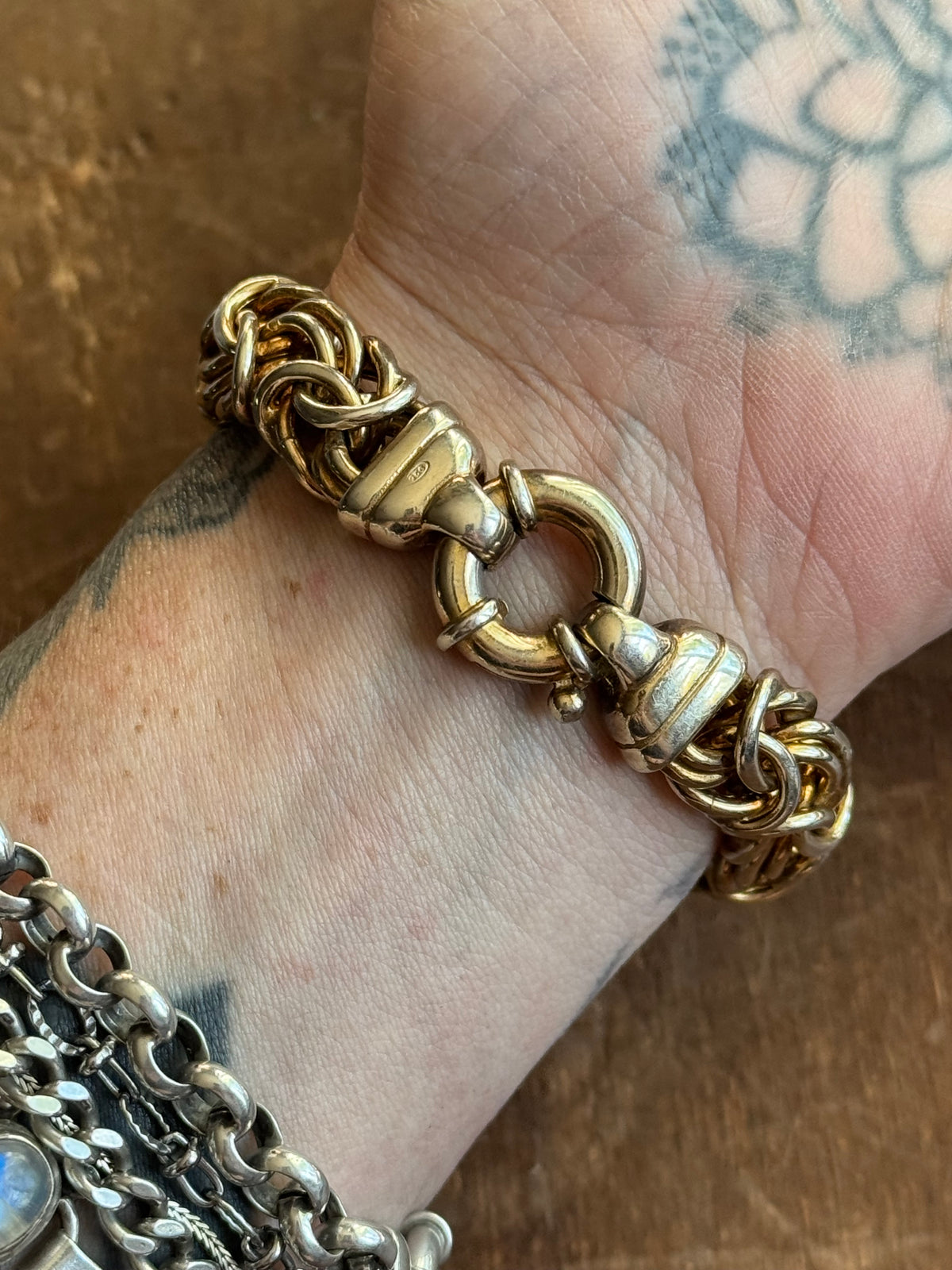 Vintage Sterling Silver 7.75” Gold-Tone Byzantine Chain Bracelet