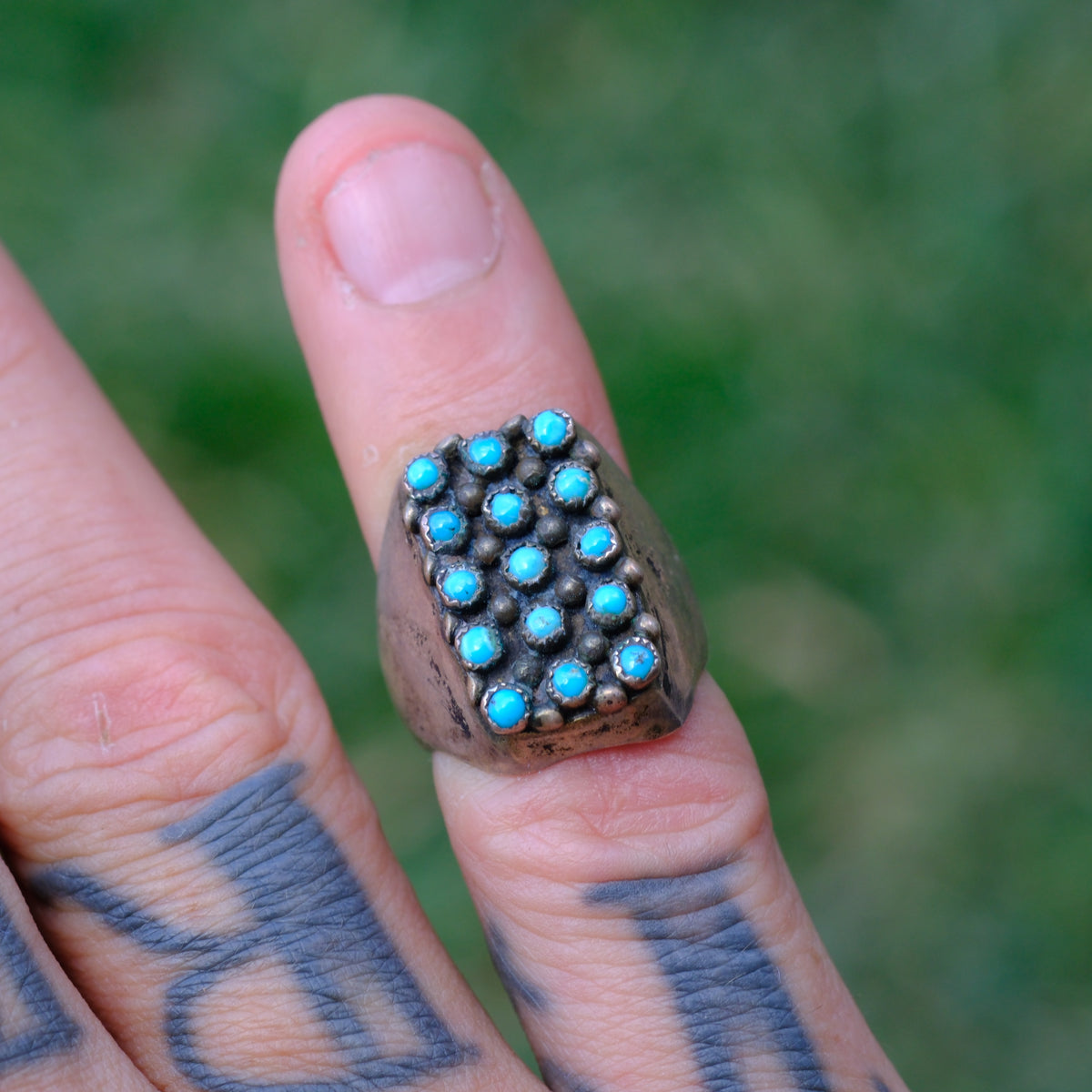 vintage Sterling Snake Eye Turquoise Cluster Ring 4.5