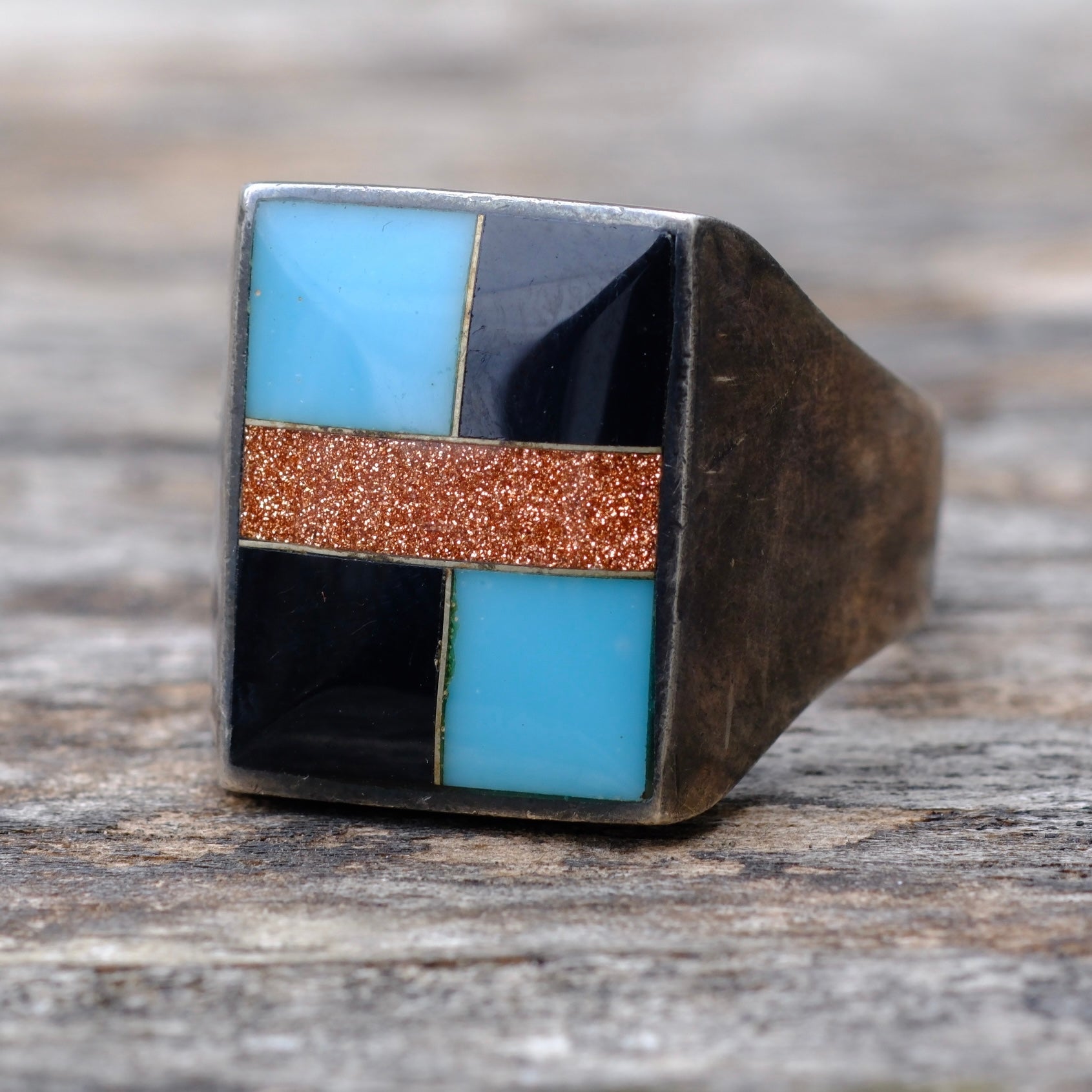 Vintage Sterling Multistone Inlay Ring 11.5