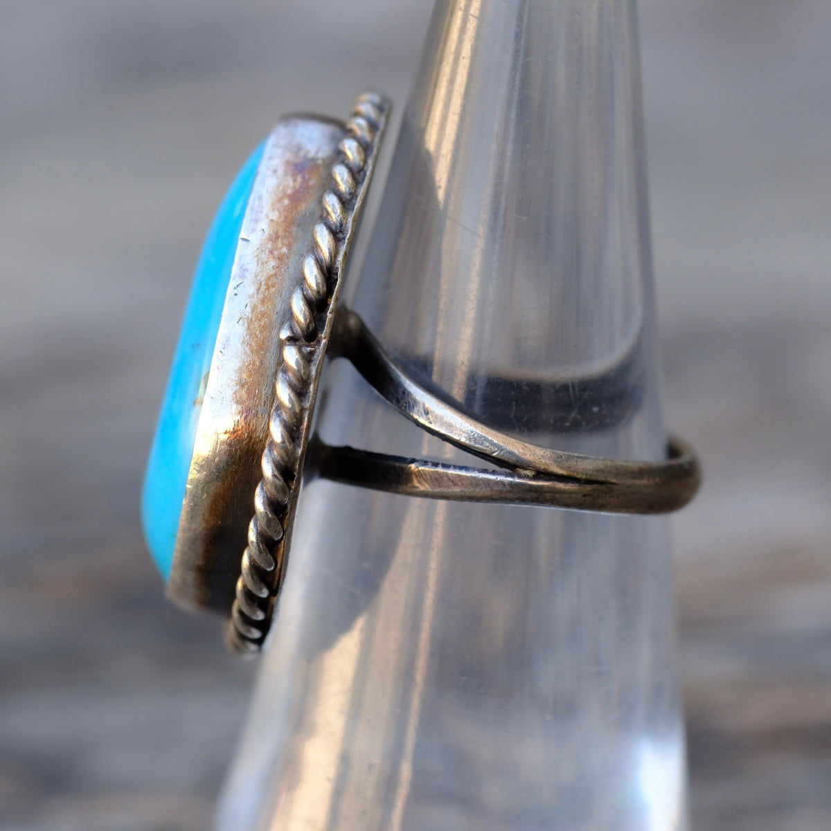 Vintage Sterling Turquoise Roper Ring 5.75