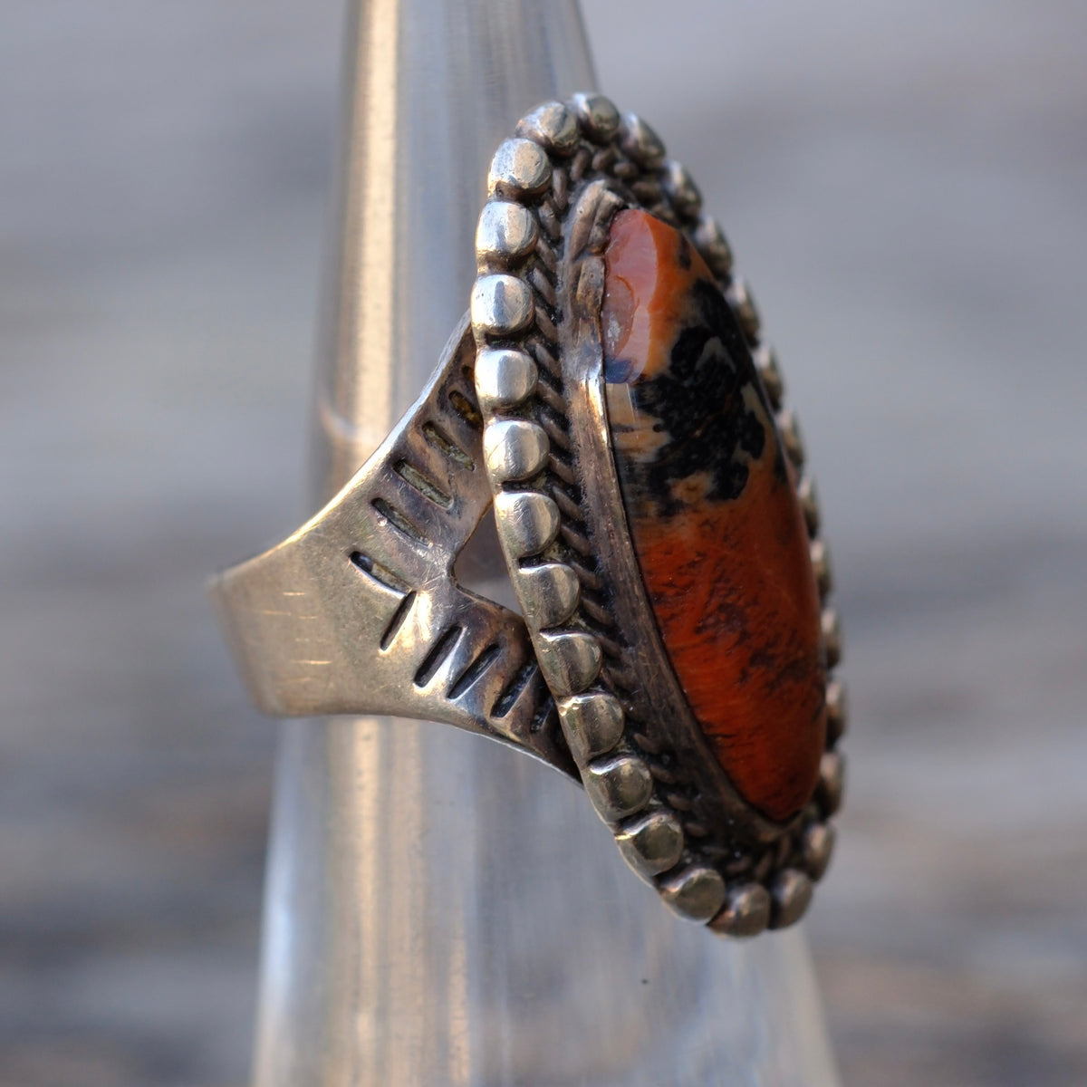 Vintage Sterling Petrified Wood Ring 6