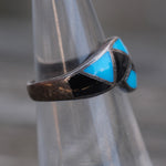Vintage Sterling Onyx and Turquoise Inlay Ring 4.75