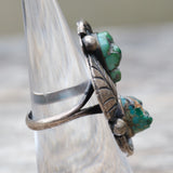 Vintage Sterling 2-Stone Turquoise Feather Ring 5.75