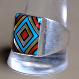 Vintage Sterling Multistone Inlay Ring 13