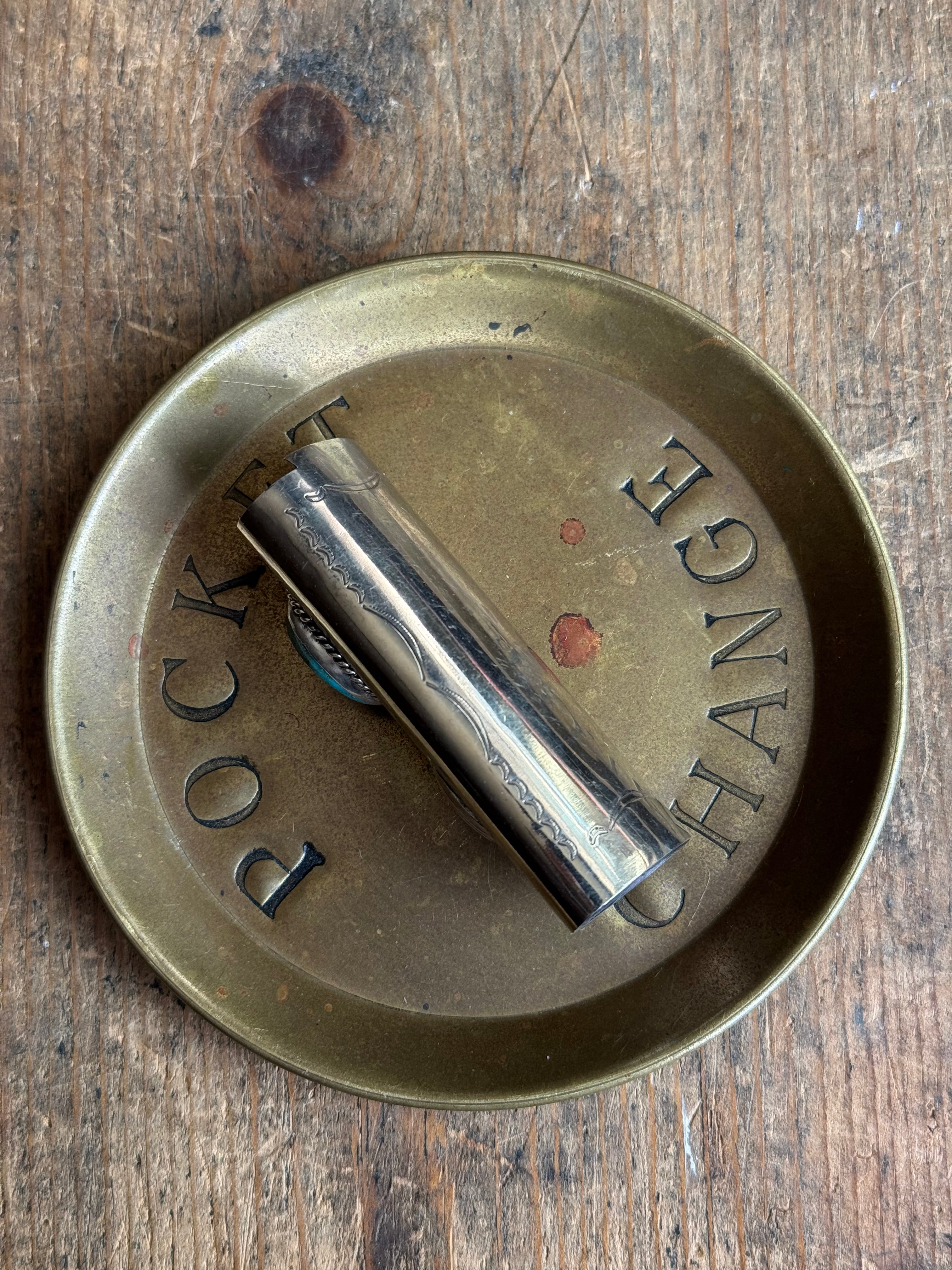 Vintage Stamped Nickel & Sterling Silver Turquoise Lighter Case