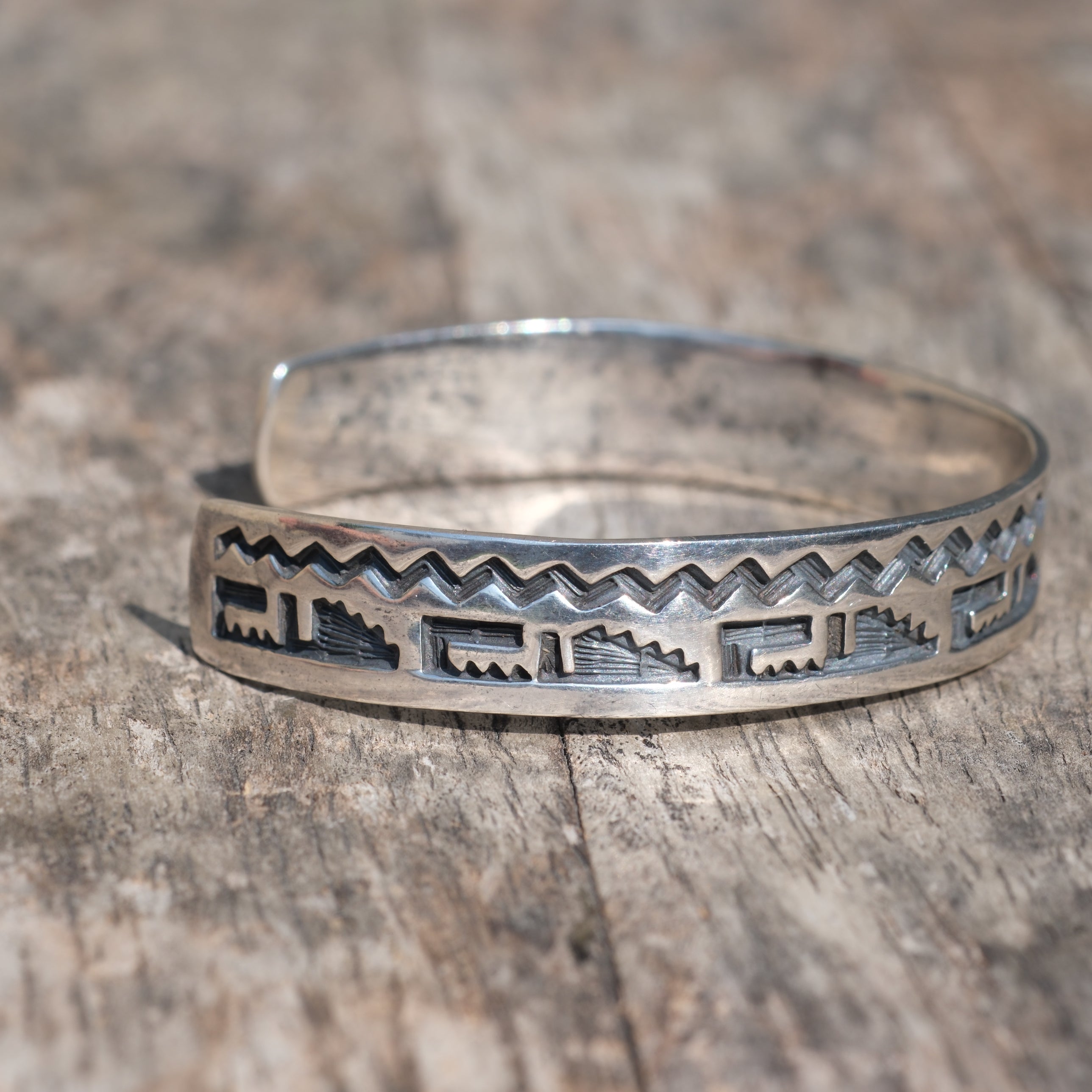 Vintage Sterling Silver Etched Cuff