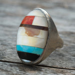 Vintage Sterling Multistone Inlay Ring 9.5