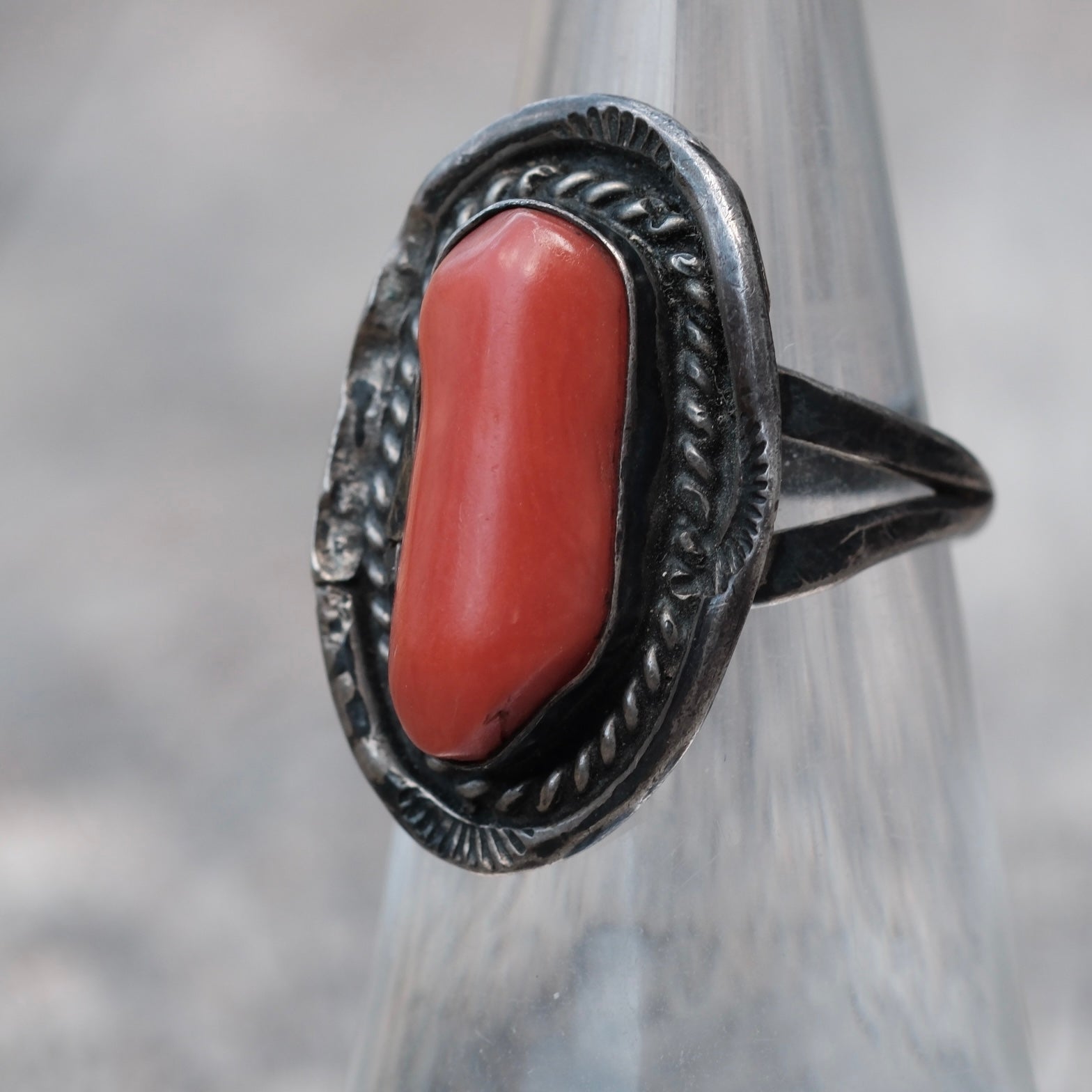 Vintage Sterling Coral Ring 5.5