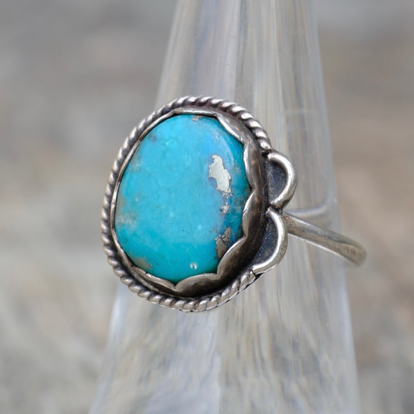 Vintage Sterling Turquoise Roper Ring 6.5
