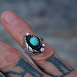Vintage Sterling Turquoise Feather Ring 3.5