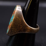 Vintage Sterling Crushed Turquoise and Coral Inlay Ring 9.25