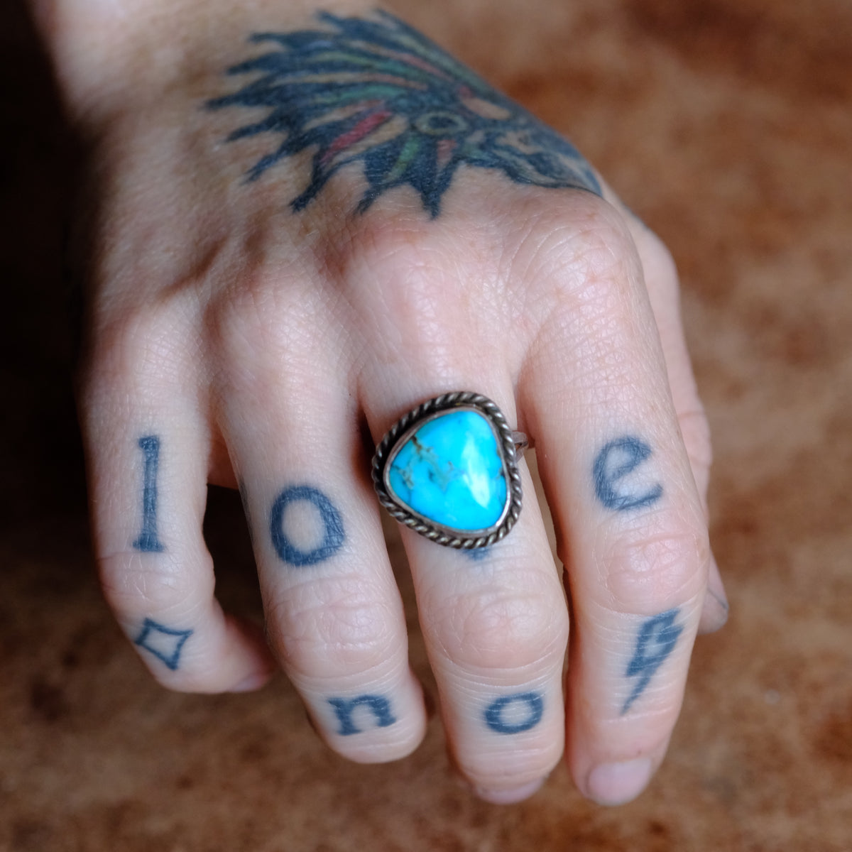 Vintage Sterling Turquoise Roper Ring 8