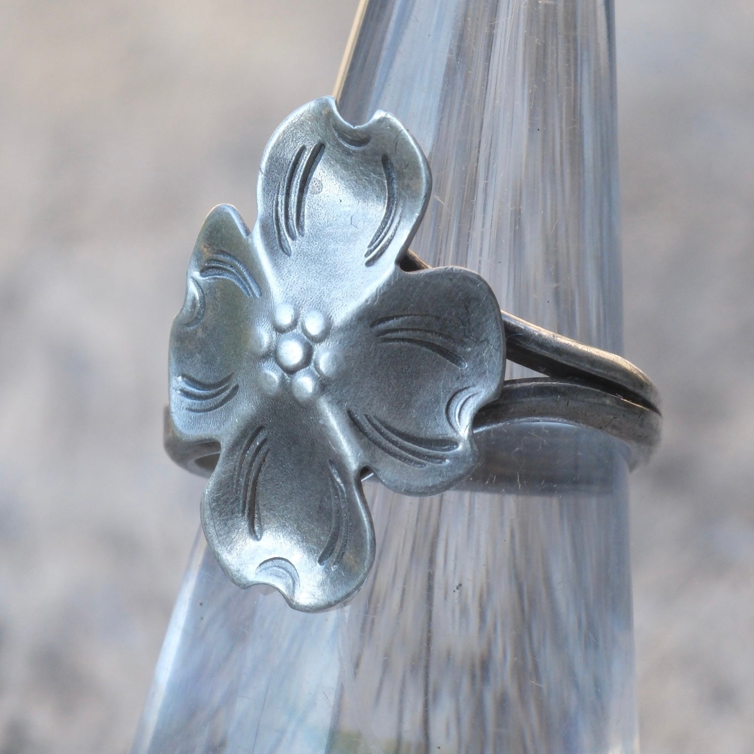 Vintage Sterling Silver Flower Ring 6