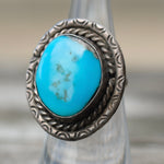 Vintage Sterling Turquoise Roper Ring 5.5