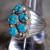 Vintage Sterling 5-Stone Turquoise Cluster Ring 10.5