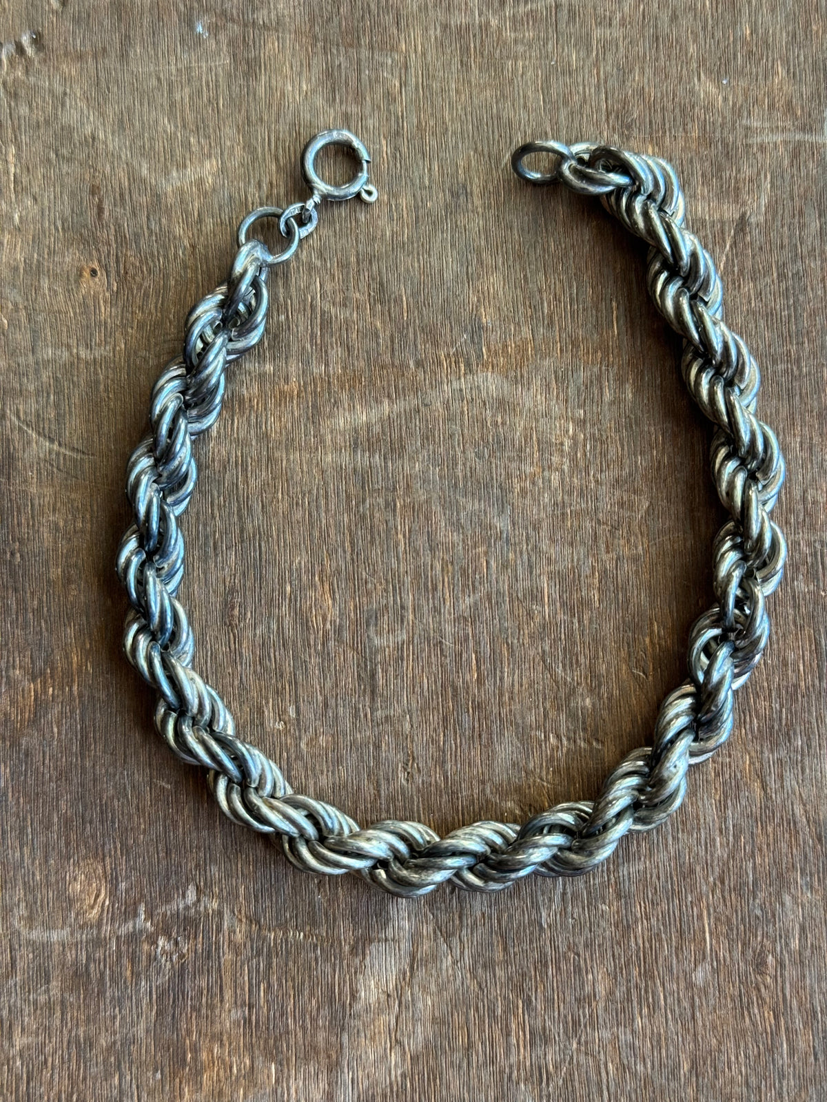 Vintage Sterling Silver 8.25” Hollow Rope Chain Bracelet