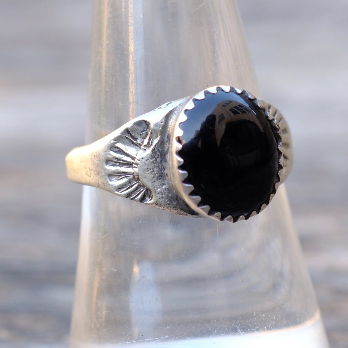 Vintage Sterling Onyx Stamped Ring 8.5