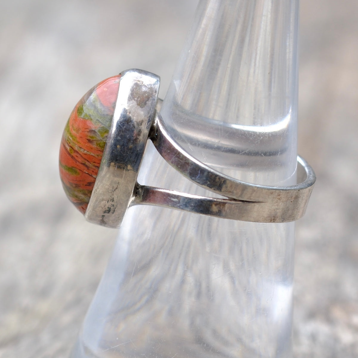 Vintage Sterling Jasper Ring 6.5