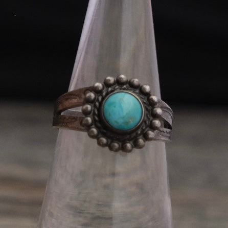 Vintage Sterling Turquoise Stamped Band Ring 6.25