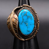 Vintage Sterling Turquoise Feather Ring 6.5