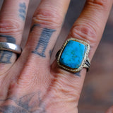Vintage Sterling Turquoise Roper Ring 10