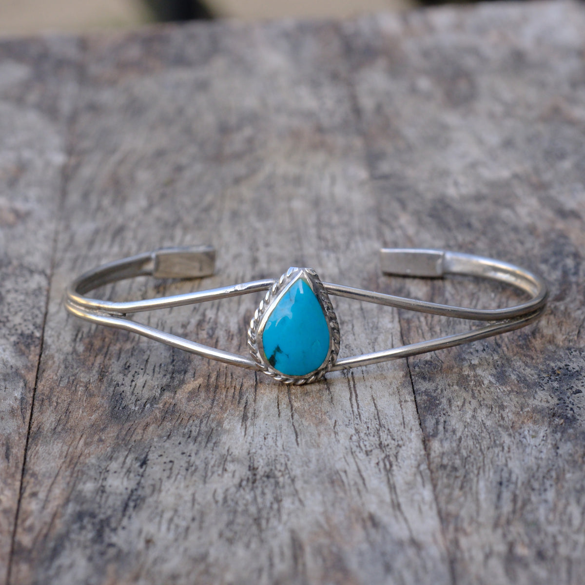 Cuff Vintage Sterling Turquoise Tear Drop Cuff Bracelet