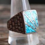 Vintage Sterling Crushed Turquoise Sunrise Ring 11.25