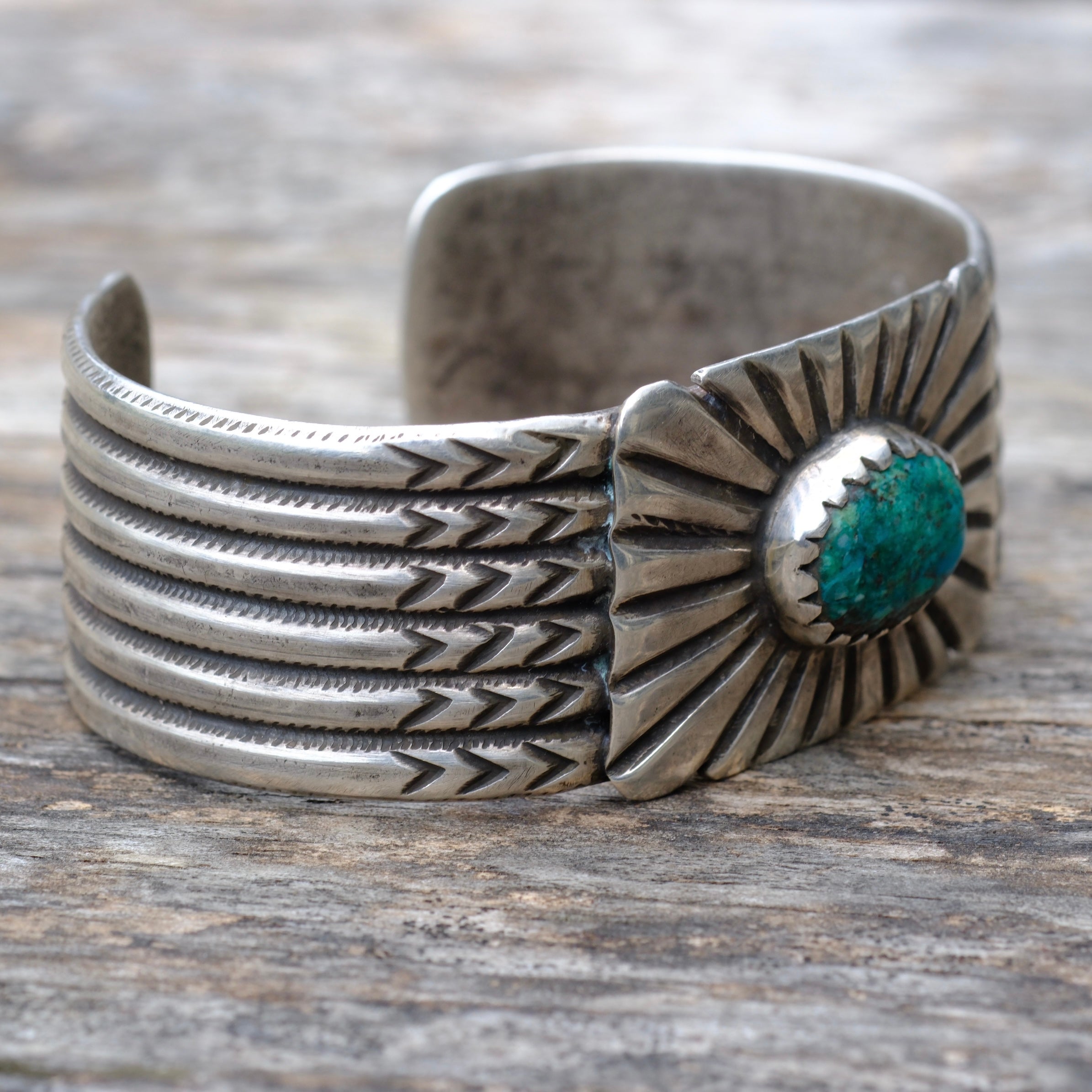 Heavy Sterling Silver Ingot Turquoise Cuff Bracelet