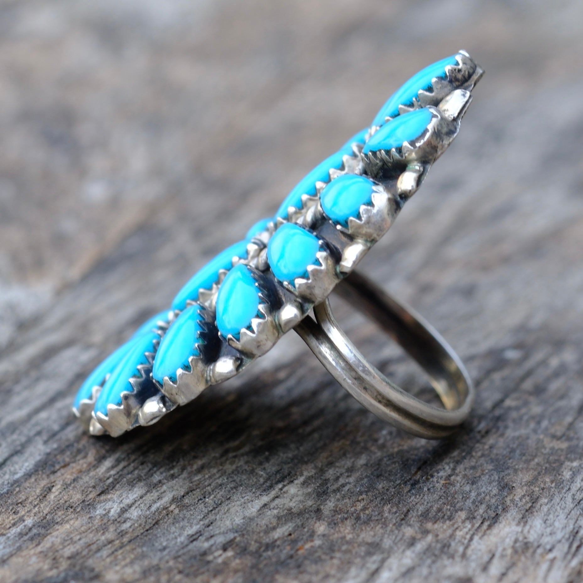 Vintage Sterling Turquoise Cluster Ring 7