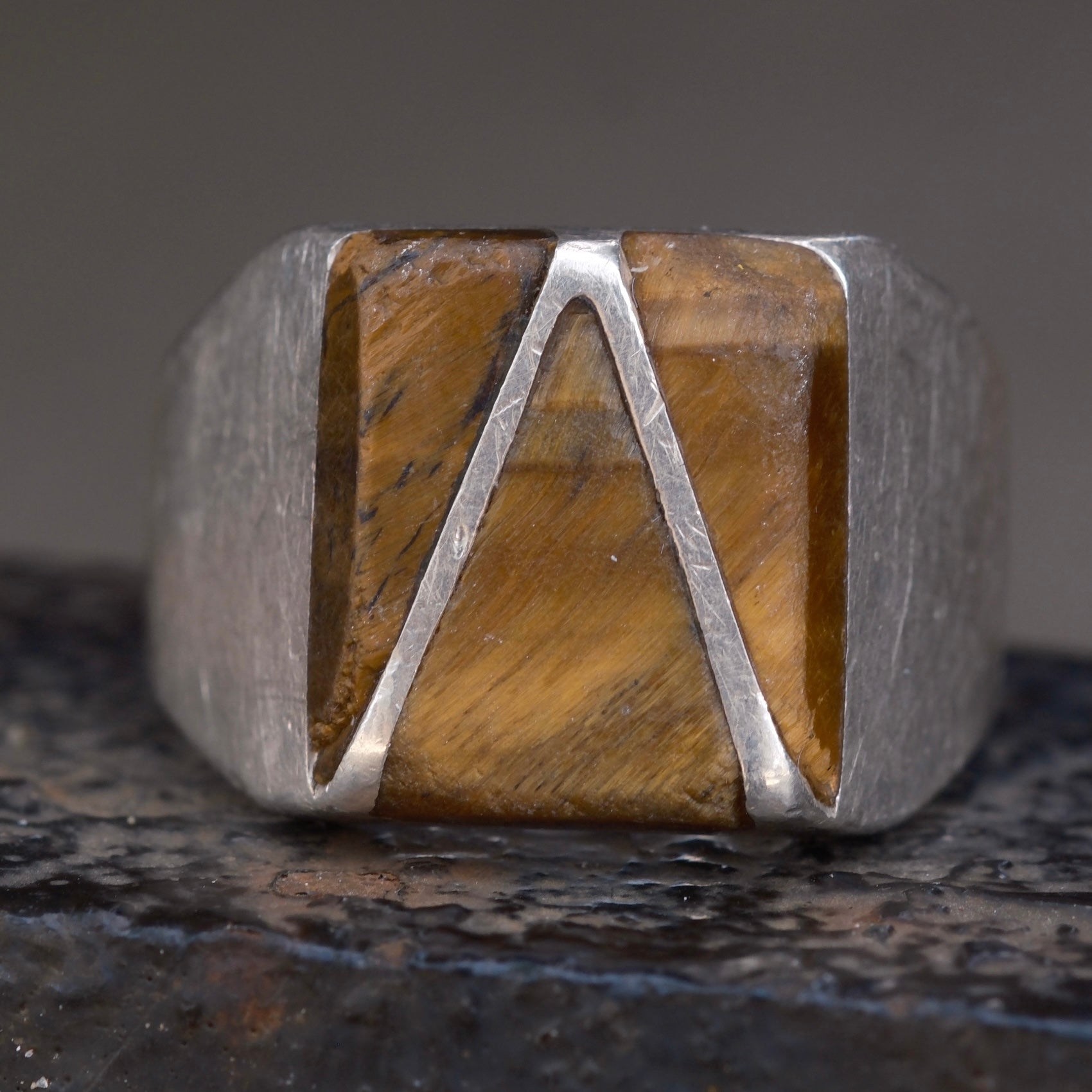 Vintage Sterling Tigers Eye Inlay Ring 11.75