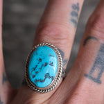 Vintage Sterling Turquoise Roper Ring 8.75