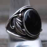 Vintage Sterling Onyx Feather Ring 11.25