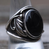 Vintage Sterling Onyx Feather Ring 11.25