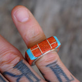 Vintage Sterling Jasper and Turquoise Inlay Band 5.25