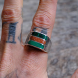 Vintage Sterling Multistone Inlay Striper Ring 13.25