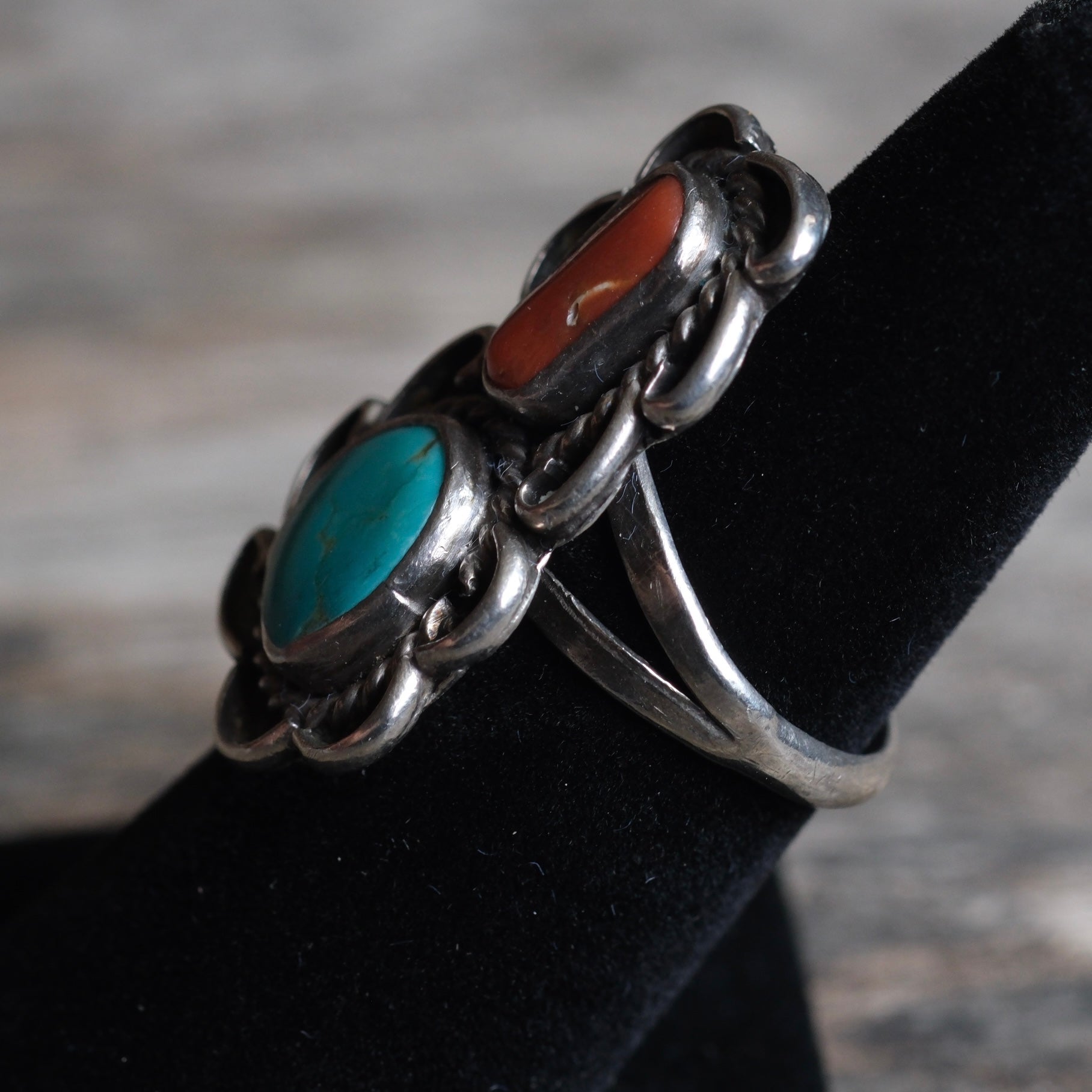 Vintage Sterling Turquoise and Coral Ring 6.25