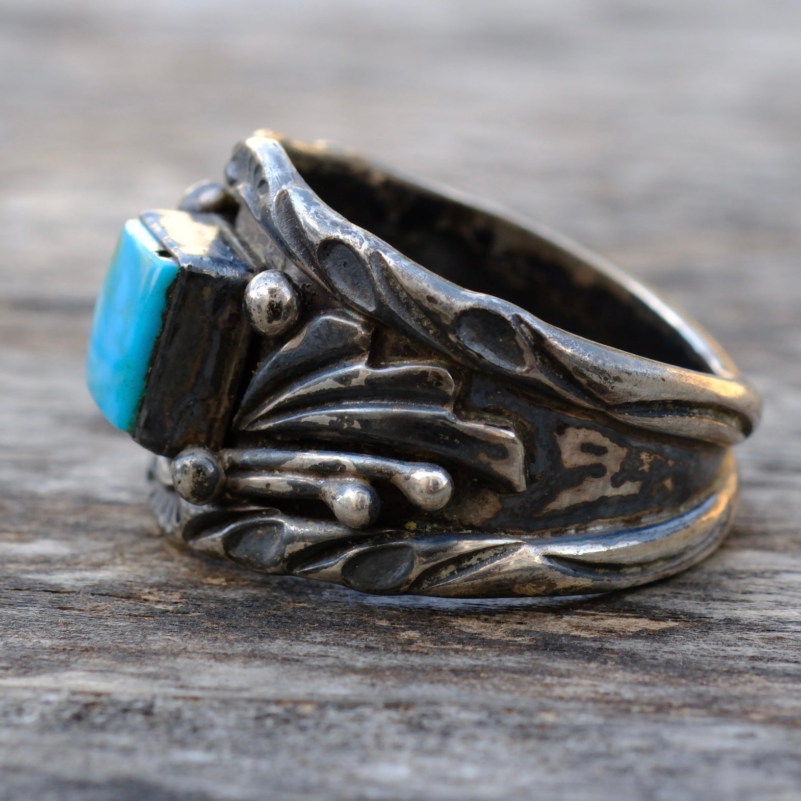 Vintage Sterling Turquoise Band Ring 12