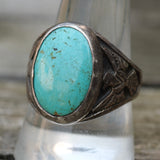 Vintage Sterling Turquoise Thunderbird Ring 10.5