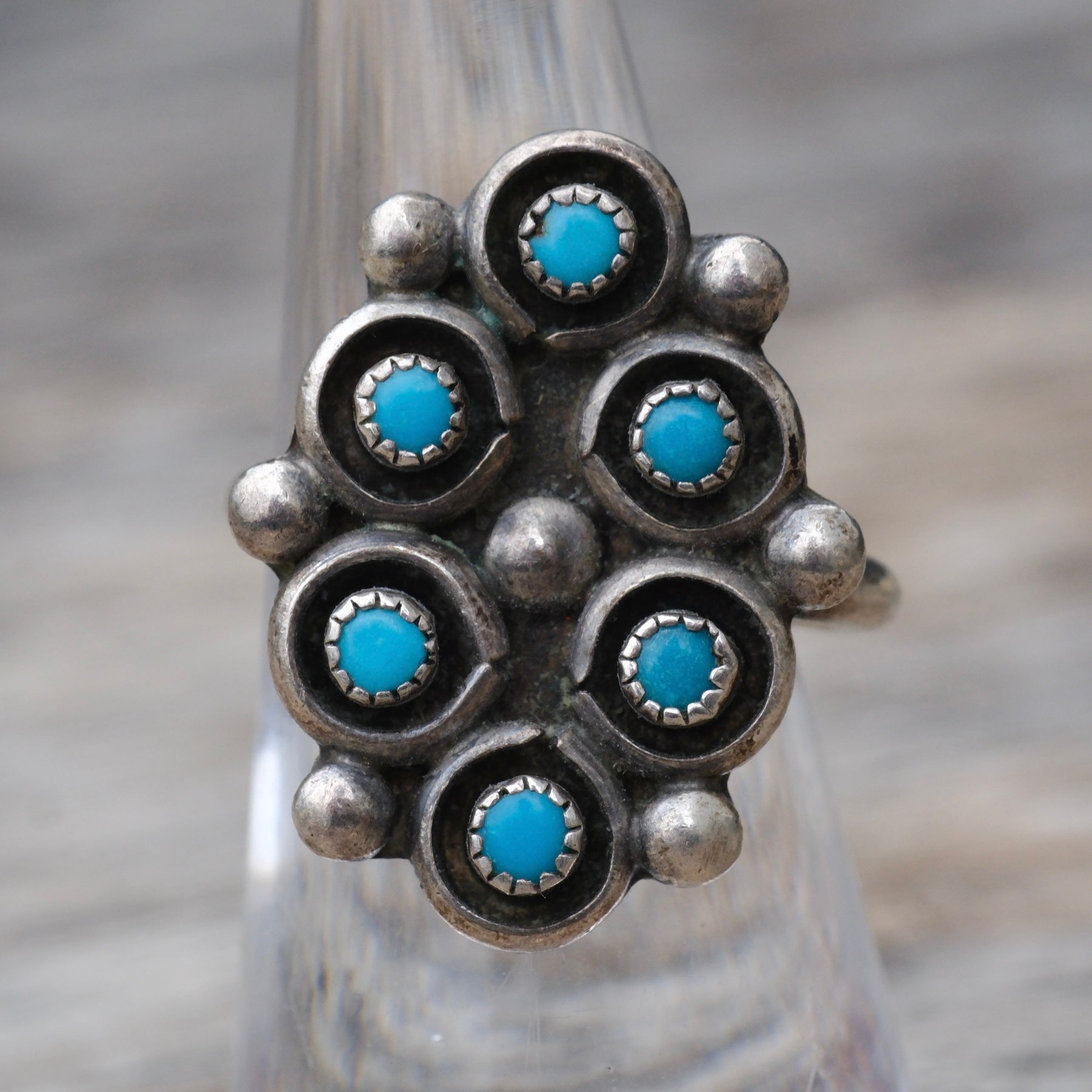 Vintage Sterling Turquoise Cluster Ring 6.75