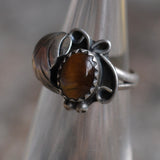 Vintage Sterling Tigers Eye Feather Ring 2.5