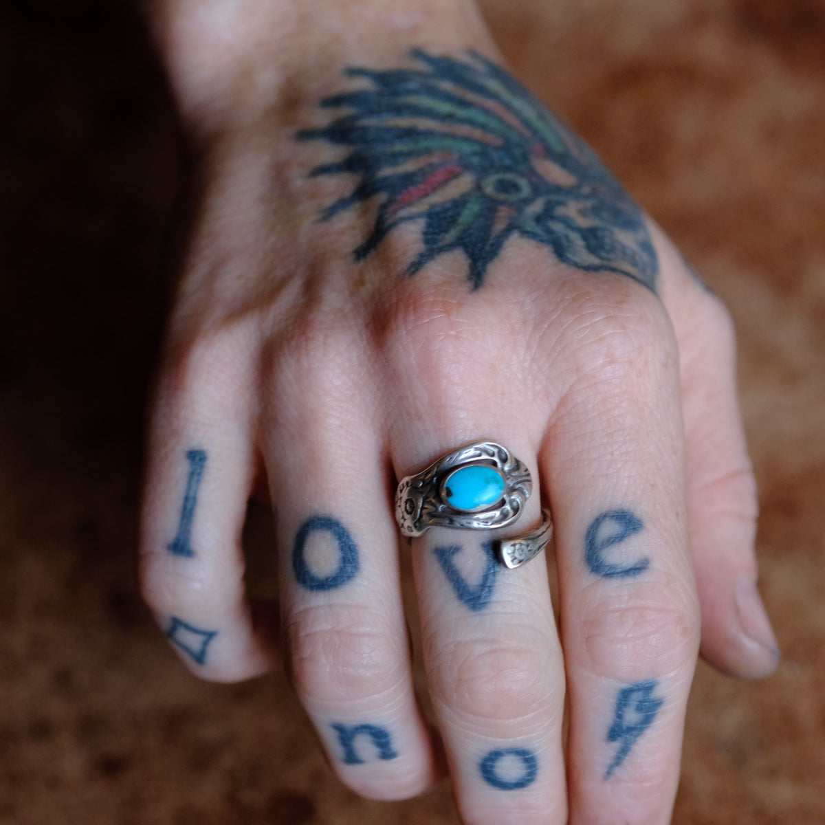 Vintage Sterling Turquoise Spoon Ring 7