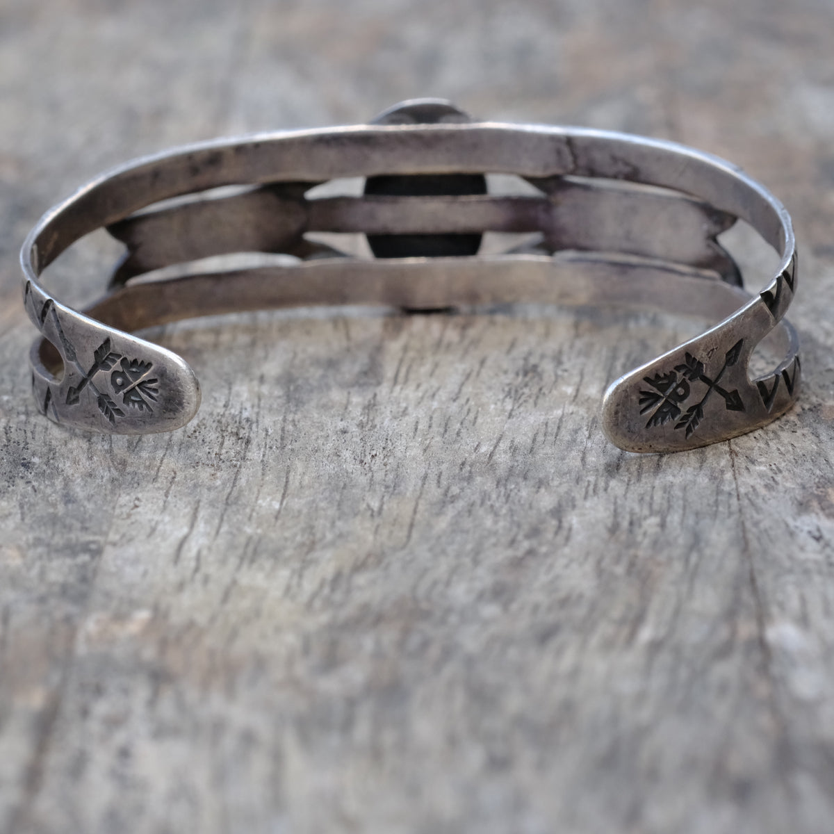 Vintage Sterling Petrified Wood Thunderbird Cuff Bracelet
