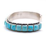 Vintage Sterling Turquoise Inlay Row Cuff Bracelet 6.75"