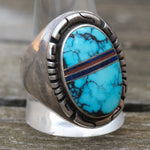 Vintage Sterling Turquoise Inlay Ring 12.75