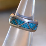 Vintage Sterling Crushed Turquoise Inlay Band 6